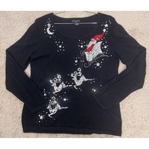 Jack B Quick Holiday Long Sleeve Embellished Sparkly Santa Christmas Sweater XL